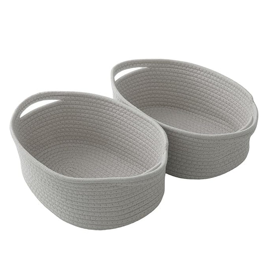 2 Pack Gift Basket with Gift Bag and Ribbons,Small Rope Woven Shelf Storage,Baskets for Gifts Empty,Birthday,Baby Shower,Decorative Organizer Box with Handles(Grey)