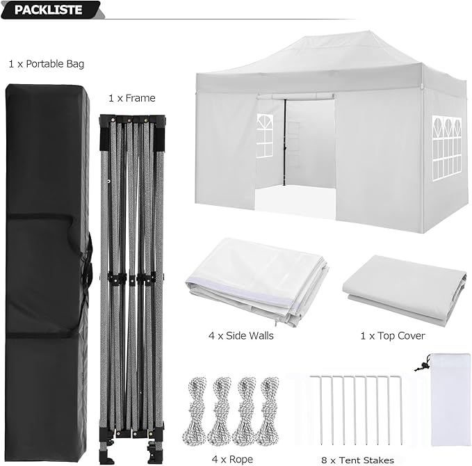 COBIZI 10x15 Pop up Canopy Tent 10x15 Canopy with 4 Sidewalls Waterproof Heavy Duty Commercial Canopy for Parties Outdoor Garden Gazebo Tent, Carry Bag(10x15ft, White)