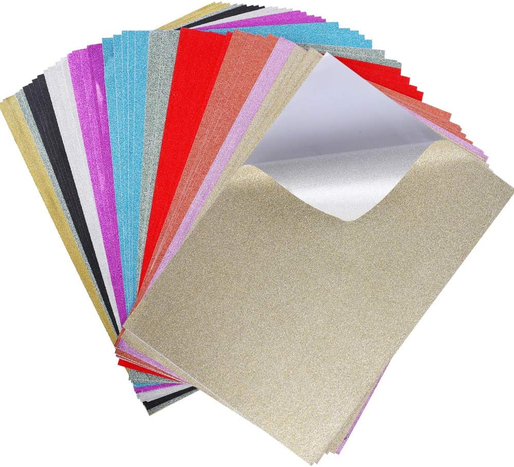 UCEC Glitter Cardstock Paper, 50 Sheets 10 Colors, 8.3 x 11.7 Inch Self-Adhesive Glitter Sticker Paper for Card Making, Sparkly Papers for Craft DIY Halloween Party Scrapbooking Gift, A4, 80 GSM