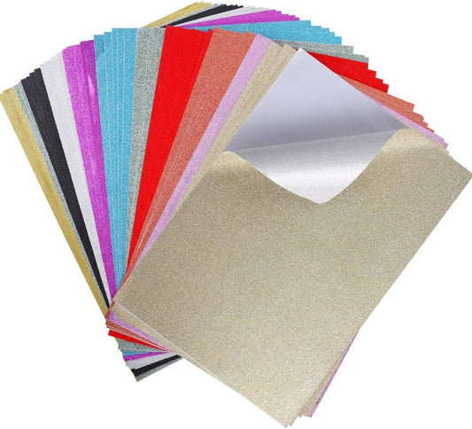 UCEC Glitter Cardstock Paper, 50 Sheets 10 Colors, 8.3 x 11.7 Inch Self-Adhesive Glitter Sticker Paper for Card Making, Sparkly Papers for Craft DIY Halloween Party Scrapbooking Gift, A4, 80 GSM