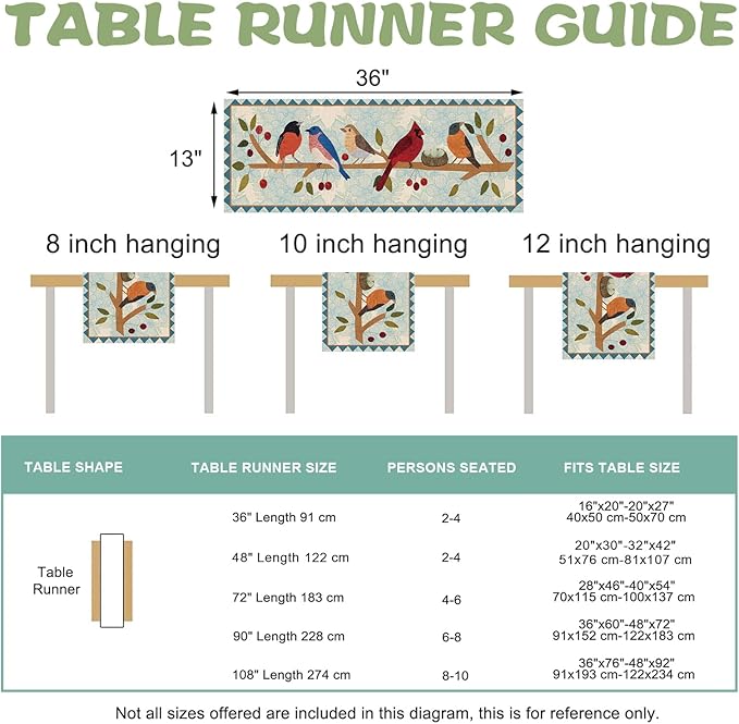 Seliem Spring Summer Birds Blue Table Runner, Cardinal Chickadee Bluebird Branch Red Berry Kitchen Dining Table Decor, Flower Nest Egg Burlap Home Decoration Indoor Outdoor Party Supply 13 x 36 Inches