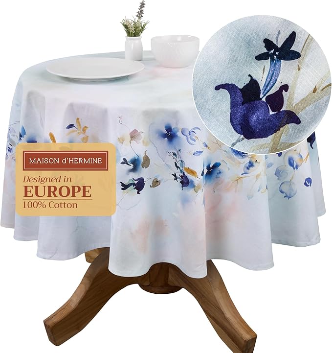 Maison d' Hermine Table Cloth Round Table 100% Cotton 63 Inches Tablecloth Reusable Decorative Everyday Use for Dining Room, Farmhouse, Home, Party, Festive & Wedding Spring Summer - Lazy Summer Days