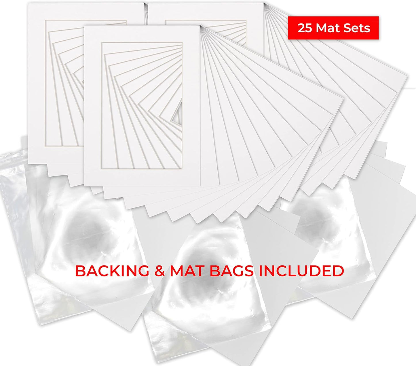 5x7 Mat for 8.5x11 Frame - Precut Mat Board Acid-Free Show Kit with Backing Board, and Clear Bags White 5x7 Photo Matte Made to Fit a 8.5x11 Picture Frame Matboard for Framing, Pack of 25 Mats
