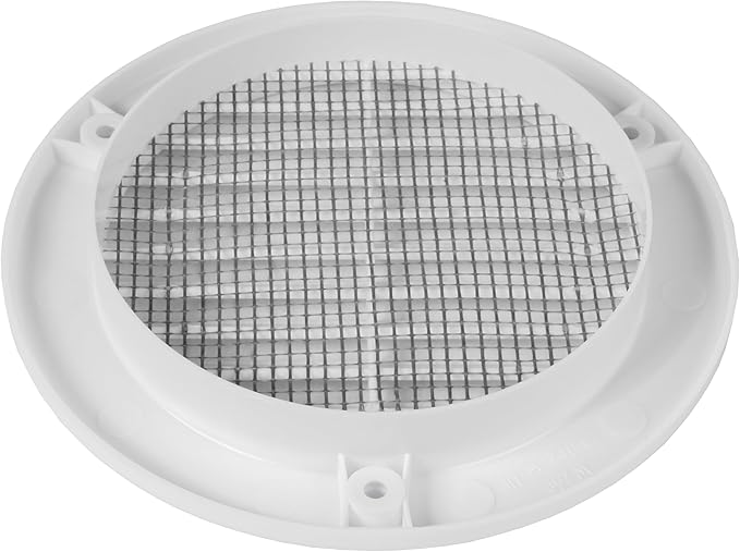 Repa Market 4 Inch (Opening) White Round Air Vent Cover - Pack of 5 Plastic Fresh Air Intake Vent - Grill Cover with Nylon Mesh Screen - Wall or Ceiling HVAC Return Air Register - Modern Soffit Vents