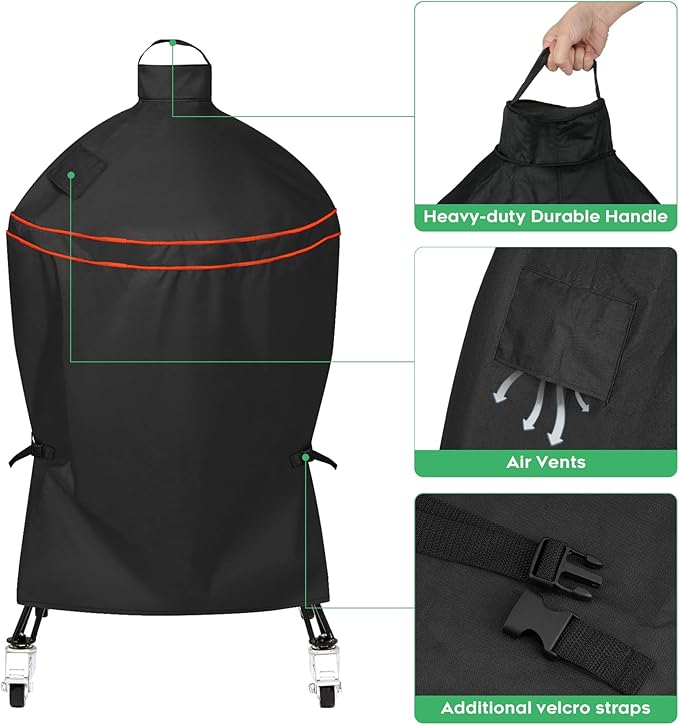 Heavy-Duty 600D Grill Cover fit for Kamado Joe 18-inch Classic Joe Series I II III Ceramic Charcoal Grill and Other Round 18-inch Charcoal Grill with Similar Sizes, 33" Dia x 48" H