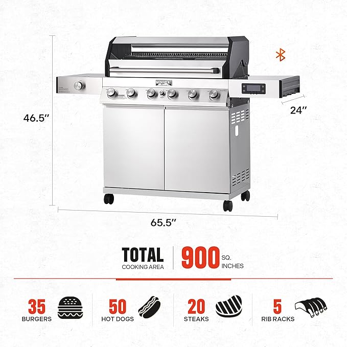 Monument Grills 6-Burner Convertible Natural Gas Smart bbq Grill Stainless Steel Denali 605 with BBQ Cover