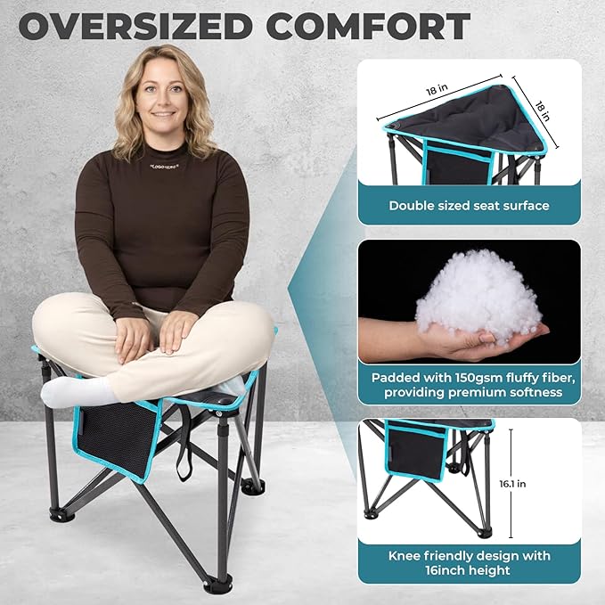 FUNDANGO Folding Tripod Stool, Lightweight Portable Fishing Chair with Thick Padded Seat, 440 Lbs Heavy Duty Outdoor Camping Chairs with Carry Bag for Walking Hunting Hiking Travel