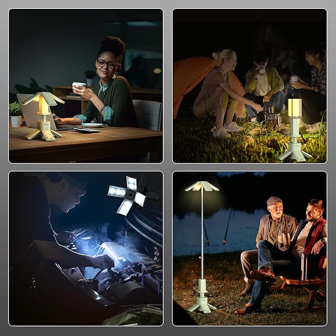 Telescopic Camping Lights Rechargeable 14000 mAh Led Multifunction Magnetic Lanterns Job Site Lighting Cordless Dimmable Camping Tent Lamp Portable Power Supply 6000LM IPX5 Waterproof (White)