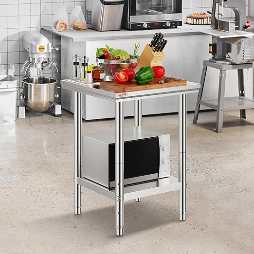 Vevor Stainless Steel 24 x 24 x 32 Inch Commercial Kitchen Prep & Work Table Heavy Duty Metal Work Table with Adjustable Feet for Restaurant, Home and Hotel : Industrial & Scientific