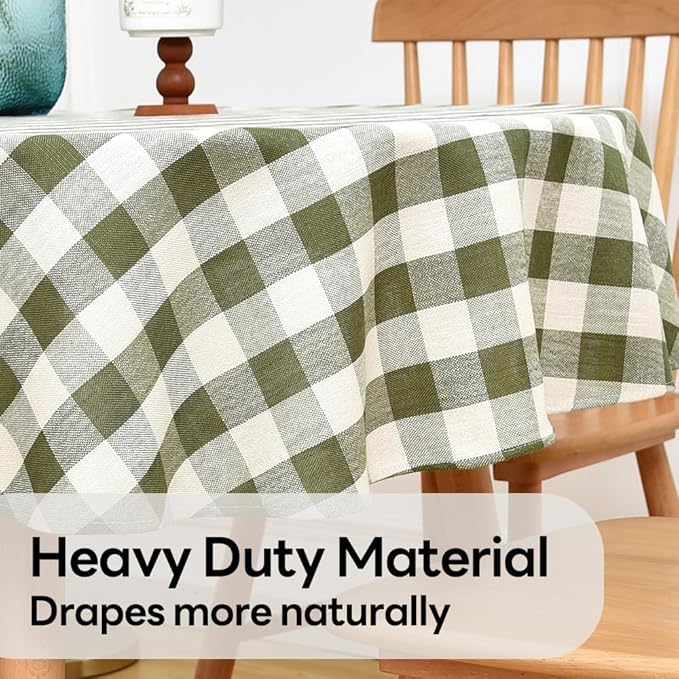 Gingham Table Cloth for Round Tables Green Checkered Plaid Tablecloth Heavy Duty Cotton Blend Washable & Wrinkle Table Cover for Outdoor Kitchen Dining Picnic Camping (60 inch Diameter)
