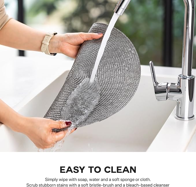 Round Placemats Set of 12 Plastic Woven Placemats Washable Wipeable Table Mats for Dining Table Heat Resistant Non-Slip Circle Place Mats (Gray)