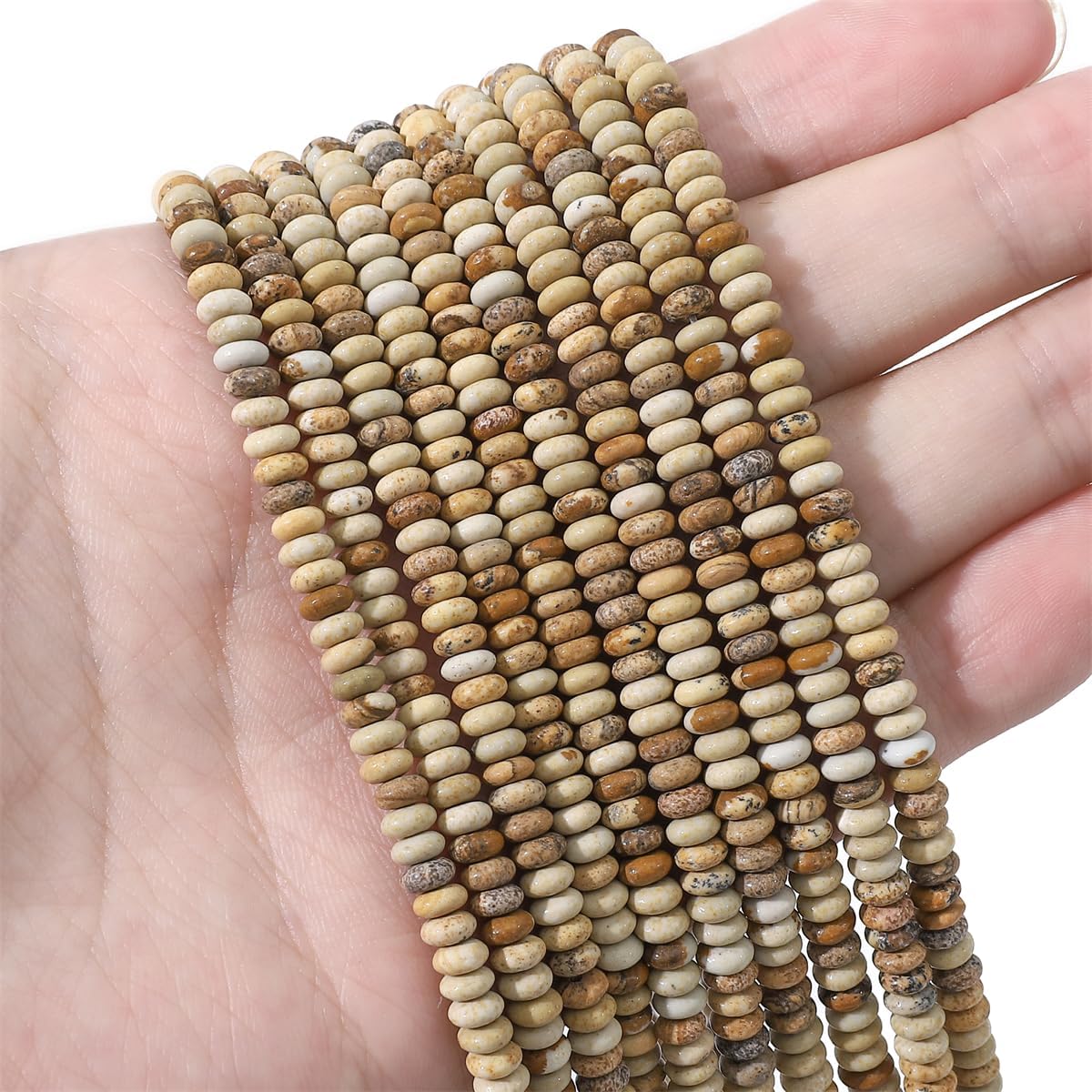 Natural Brown Picture Disk Stone Beads 4x2mm 160pcs Rondelle Loose Semi Gemstone Beads for Jewelry Making Design
