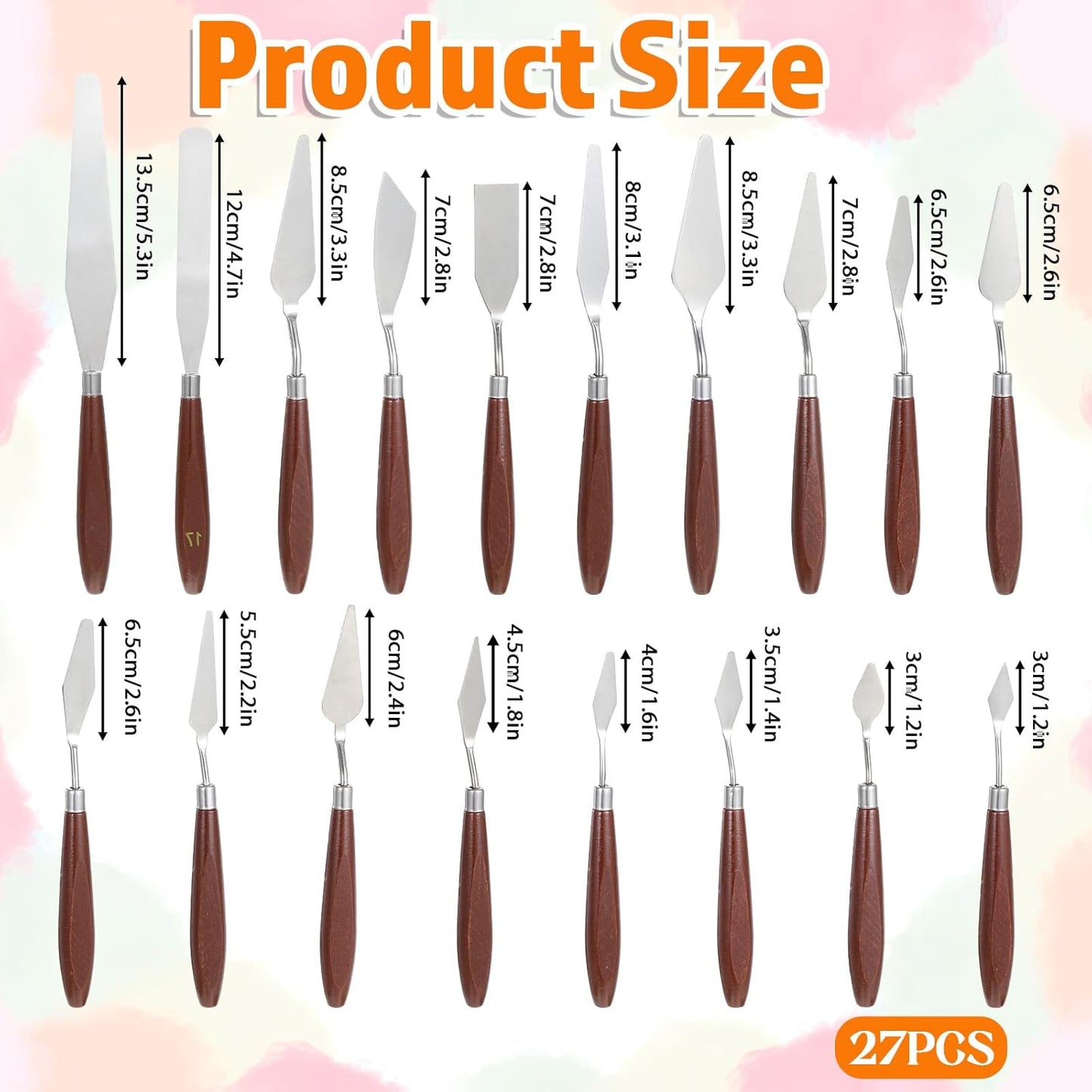 27 Piece Palette Knife Set, Stainless Steel Spatula Art Spatula Pallet Knife Painting Knives with Wood Handle Oil Painting Accessories for Oil, Acrylic Paint Various Color Mixing Tools