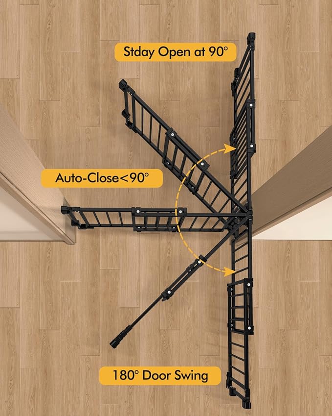 Baby Gate for Stairs Doorways & Kitchen, Extra Wide 32"-54" W x Extra Tall 39" H, No Bottom Bar Dog Gate, One-Handed Auto-Close, Hardware Mount Safety Gate for Dogs & Toddlers, Black