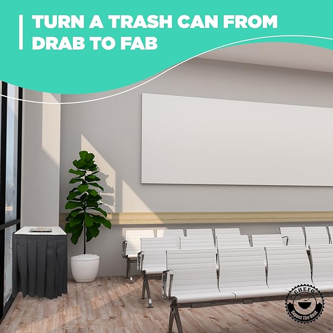 Square Black Trash Can Topper Cover With Solid Pleated Skirt | Designed to Fit 32-35 Gallon Trash Cans | Elegant Party Supplies for Weddings, Banquets, Birthday Parties & More (Black Top Green Skirt)