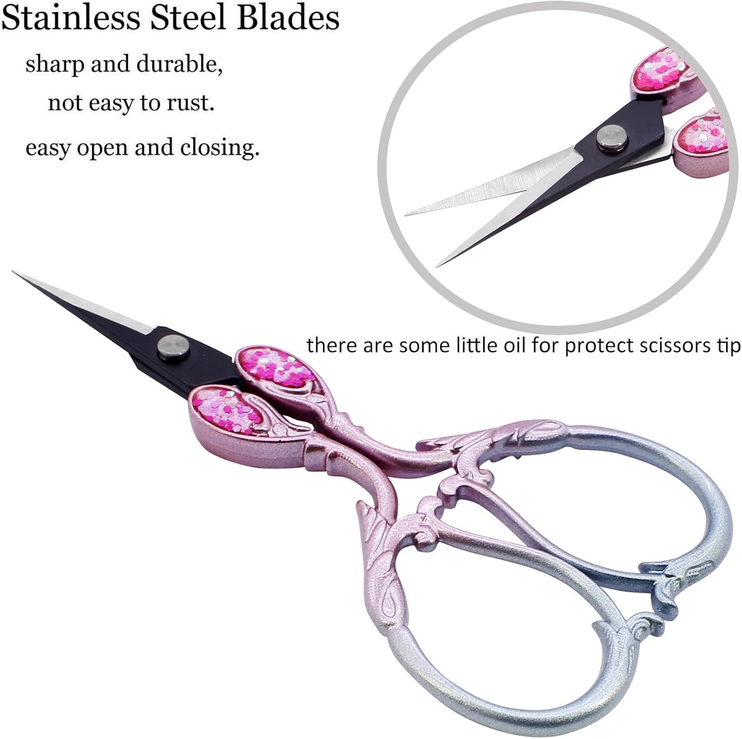 BIHRTC 4.5 Inch Sewing Embroidery Scissors with Artificial Leather Cover Stainless Steel Scissors Shears for Craft Sewing Threading DIY Needlework Manual Sewing Handicraft DIY Tool