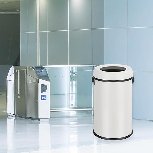 GarveeHome 17 gal/65 L Open Top Trash Can, Stainless Steel Rubbish Bin, Commercial Grade Waste Container, Round Garbage Can for Outdoor, Home Office, Restaurant, White