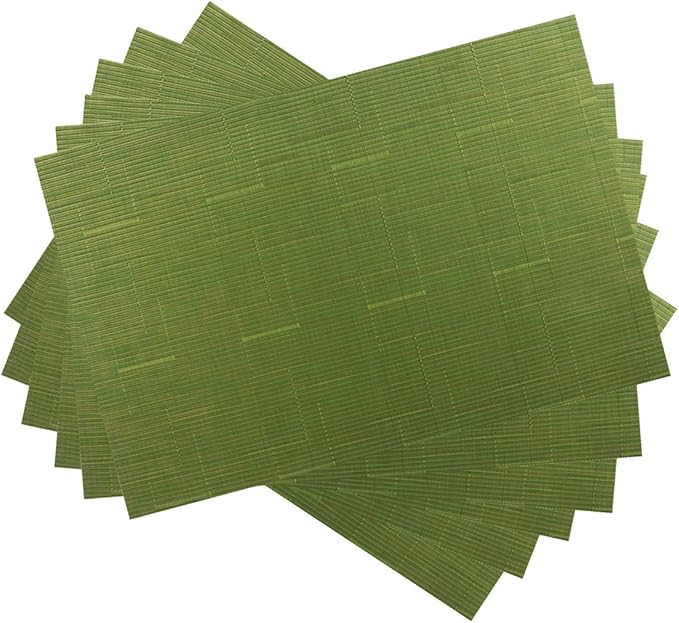 Gugrida Placemats Set of 6 Plaid Checkered Green PVC Placemat for Dining Table Durable Woven Vinyl Stain tablemats 18"X12"