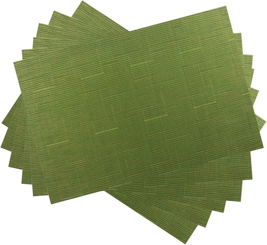 Gugrida Placemats Set of 6 Plaid Checkered Green PVC Placemat for Dining Table Durable Woven Vinyl Stain tablemats 18"X12"