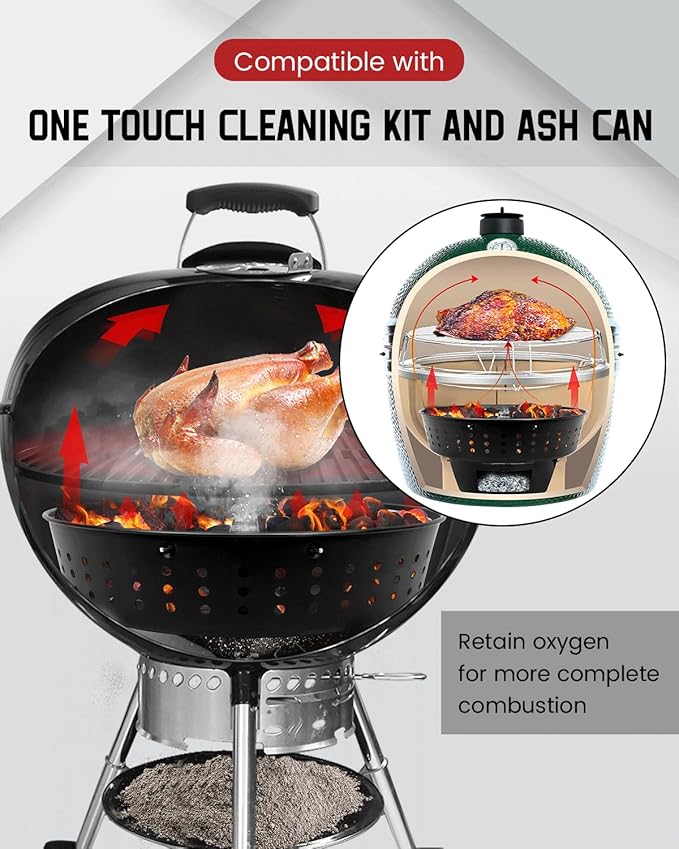 Fire Basket for Weber Kettle XL Big Size Green Egg Grill Airflow Charcoal Basket Crate with Handle Carbon Steel Fire Bowl Smoker Box for Weber XLarge Big Size Green Egg Ash Bucket Holder Accessories
