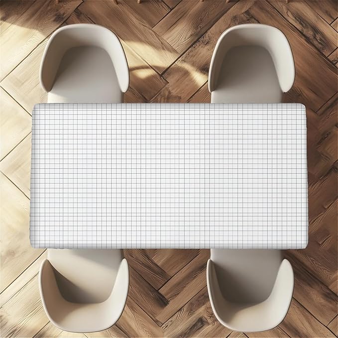 Rectangle Table Cloth Cover Waterproof Elastic Fitted Polyester Fitted Tablecloths for 4 Foot Tables for Indoor,Picnic, Camping, Outdoor （48" x 24"，White Grid）