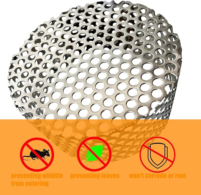 PVC Termination Cap Vent Cover, Stainless Steel Mesh Screen Vent Cover Slot for 3.55" to 4.13" ID Furnace and Roof Vent Pipe, Conical Vent Cap Rust preventing Leaves Debris, Birds Entering