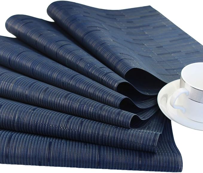 Plastic Placemats,Non Slip Washable Placemats for Dining Table Wipe Clean Table Mats Set of 6(Navy Blue)