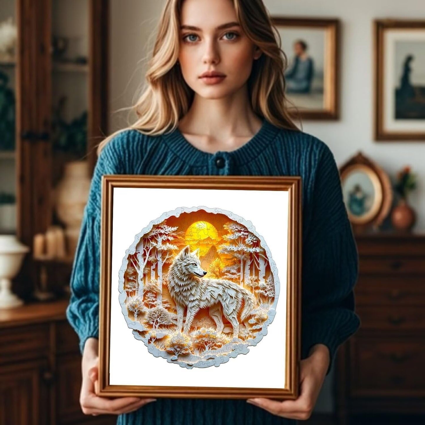 Wooden Puzzles for Adults, 3D Wolf Wooden Puzzles 100 Pieces, Unique Animal Shaped Wood Challenging Jigsaw Puzzles Gifts for Adults, 8.5x8.5in