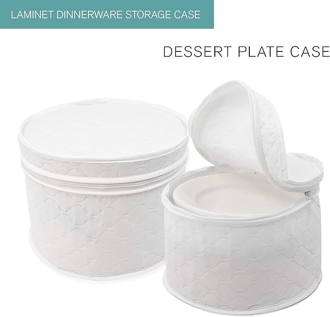 LAMINET 4 Piece Quilted Plate Storage Set - Holds Up to 48 Plates with Padded Inserts - WHITE