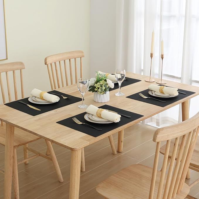 Homaxy Faux Leather Heat Resistant Placemats for Dining Table Set of 4, Waterproof Wipeable Washable PU Table Mats, Easy to Clean Anti-Slip Place Mats, 11.8" x 17", Black
