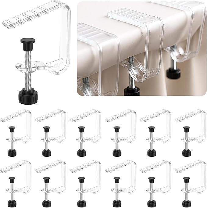 12 Pieces Adjustable Tablecloth Clips, Suitable for Tables 0.4 to 1.96 Inch Thick. Strong and Stable Grip to Prevent Tablecloth Slippage. Damage-Free Table Cloth Holder Clips, Easy to Install.
