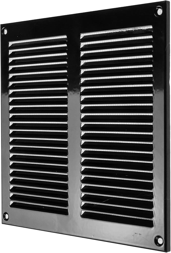 Repa Market 8x8 Inch Air Vent Cover/Black Galvanized Steel Louvered Grill Cover with Mesh Screen/Wall or Ceiling Vent/Durable Flush Mount HVAC Register for Indoor and Outdoor Ventilation