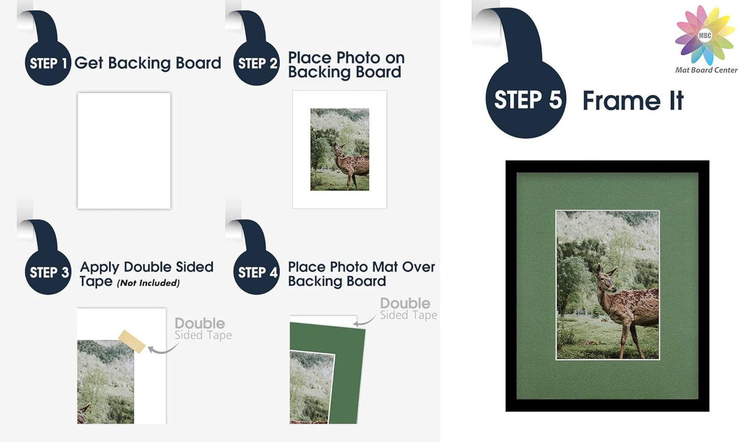 Mat Board Center, Pack of 10, 8x10 for 5x7 Basque Green Color Mats - Bevel Cut, Acid Free, 4-ply Thickness, White Core - for Pictures, Photos, Framing