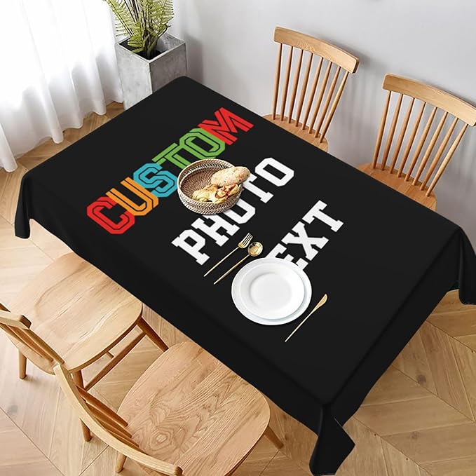 Custom Rectangle Table Cloth, Add Your Own Photo Logo Text, Personalized Tablecloth, Customizable Oil Proof Wipeable Table Cover for Wedding, Party, Restaurant, Outdoor, Picnic, 60x90in