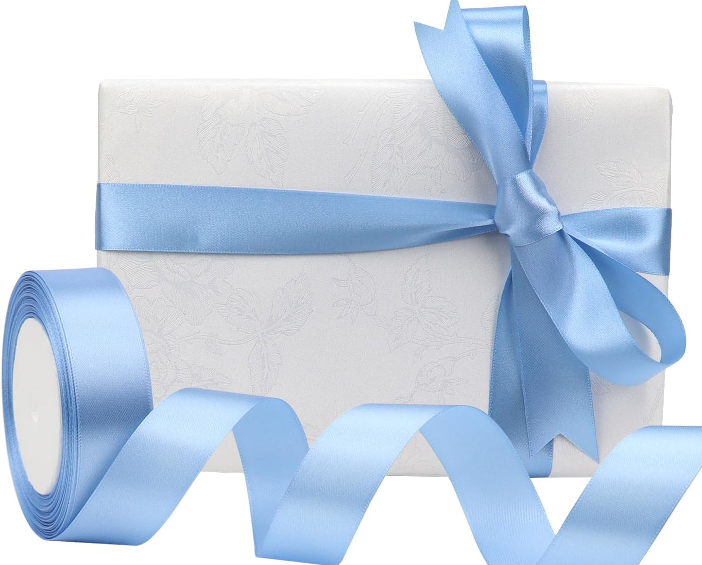 Lake blue Solid Satin Ribbon 1 Inch 25 Yards Solid Polyester Fabric Ribbon for Gift Wrapping Wedding Christmas Baby Shower Birthday Party Decoration Handmade Immortal Flower Craft