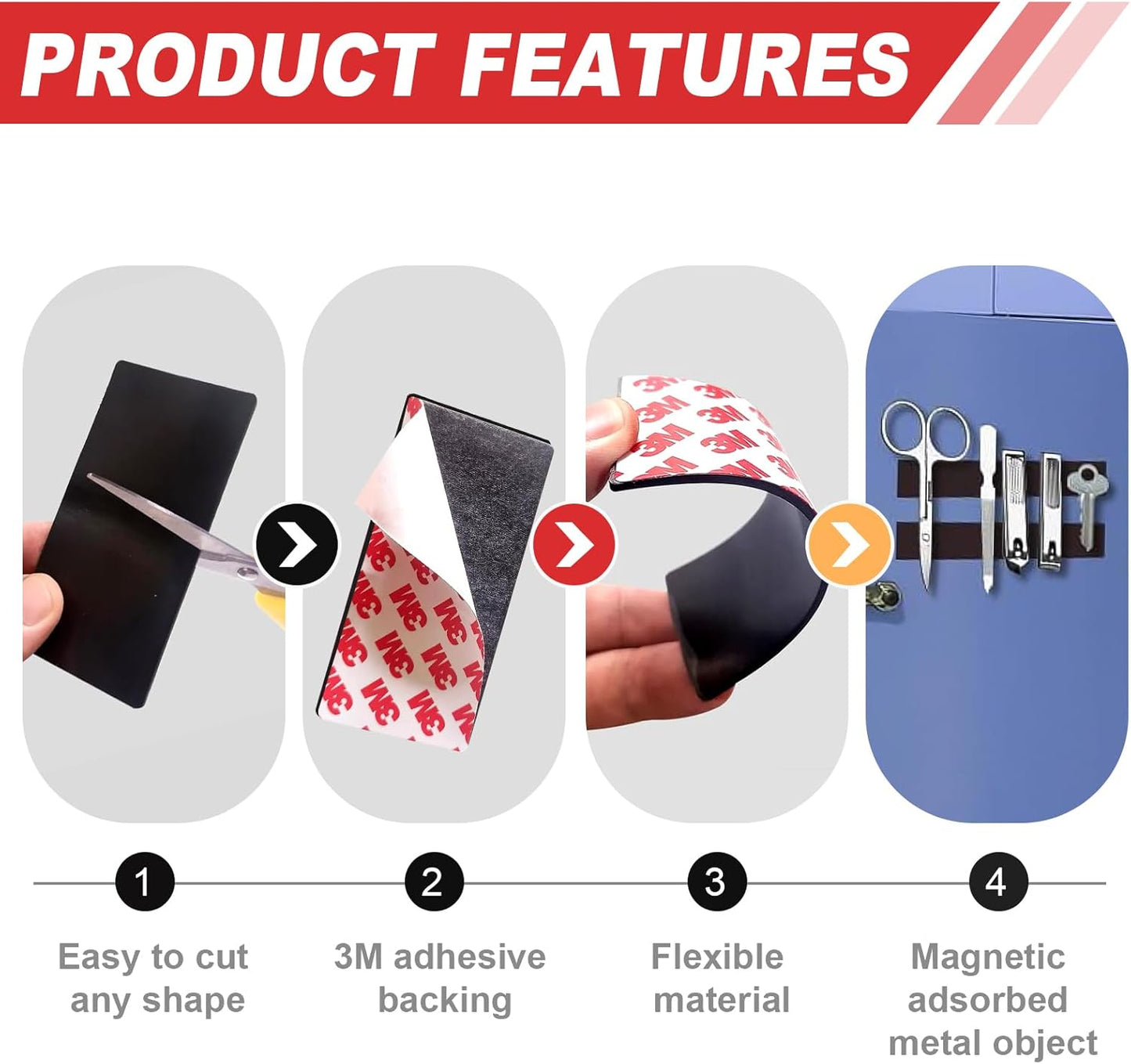 Thaibear Magnetic Strips with Adhesive Backing (20 Pack, 4" x 2") Strong Flexible Magnetic Tape for DIY, Crafts, Fridge - Sticky Magnet Tape Strip for Wall