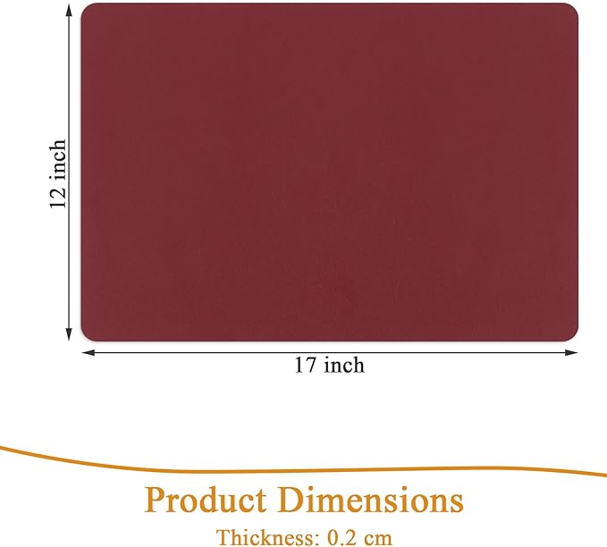 SHACOS Placemats Set of 6 Faux Leather Waterproof Leakproof Wipeable PU Non-Slip Vinyl Place Mats Heat Resistant Table Mats for Kitchen Dining Table Indoor Outdoor, Red