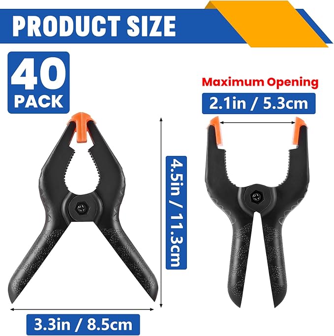 40 Pack 4.5 inch Plastic Spring Clamps, Black Heavy Duty Clips, Backdrop Clips, Woodworking Clamps, Plastic Clamps for Crafts, Backdrop Stand, Woodworking, Photography