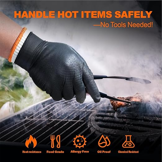 BBQ Gloves for Cooking Baking Grilling, 100 Count Disposable Nitrile Gloves and 4 Count Cotton Glove Liners Washable (10mil Nitrile, X-Large)