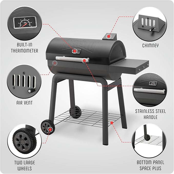BBQ Charcoal Grill with Side Table, 30-In Heavy Duty Outdoor BBQ Grill with 647 Sq. In Cooking Area for Outdoor Barbecue in Backyard, Patio and Parties, Black