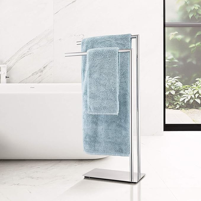 Freestanding Double Towel Racks Bathroom Accessories Towel Holder Stand on Floor Brass Chrome