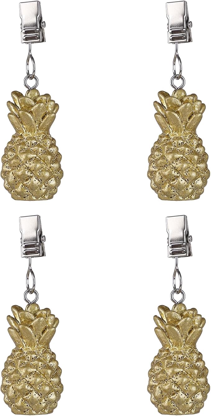 TwoFish Home Set of 4 Golden Pineapple Resin Tablecloth Clamps Golden Pineapple Handicraft Tablecloth Clips Pack of 4