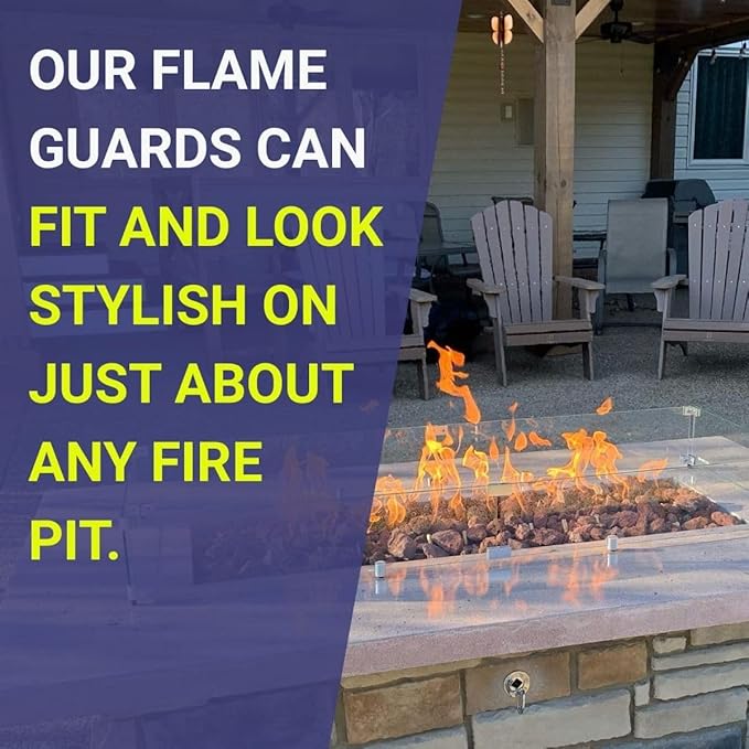 American Fire Products | Tempered Glass Flame Guard for 25” Round Drop-in Fire Pit Pans | Outdoor Wind Guard with Aluminum Fire-Resistant Brackets & Non-Slip Feet | 29-inch x 6-inch
