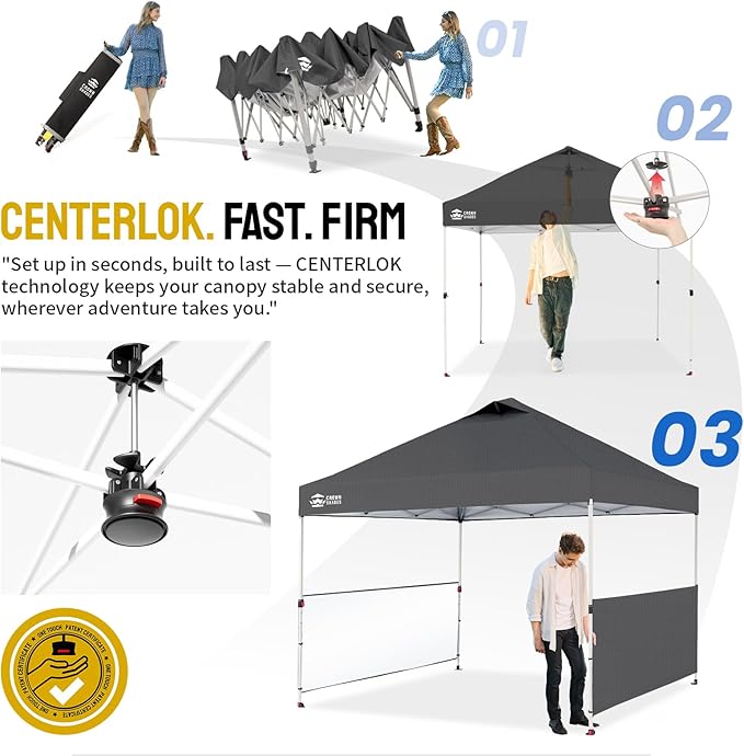 CROWN SHADES 10x10 Pop up Canopy Tent Instant Canopy with 150D Silver Coated Fabric Including 2 Half Sidewalls, 4 Ropes, 8 Stakes, 4 Weight Bags, STO 'N Go Bag, Grid Grey