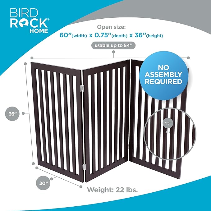 INTERNET'S BEST Dog Gate Indoor Freestanding Pet Barrier, Folding Wood Dog Fence, Extra Wide Doorway Puppy Gate, Indoor Animal Privacy Panel, Wooden Cat Fence - 3 Panel - 36", Espresso