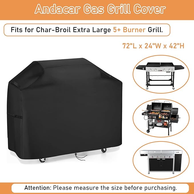 Gas Grill Cover for CharBroil 5+ Burner Gas Grill, Outdoor BBQ Cover Heavy Duty Waterproof Barbecue Grill Cover for Nexgrill - 72" L×24" W×42" H