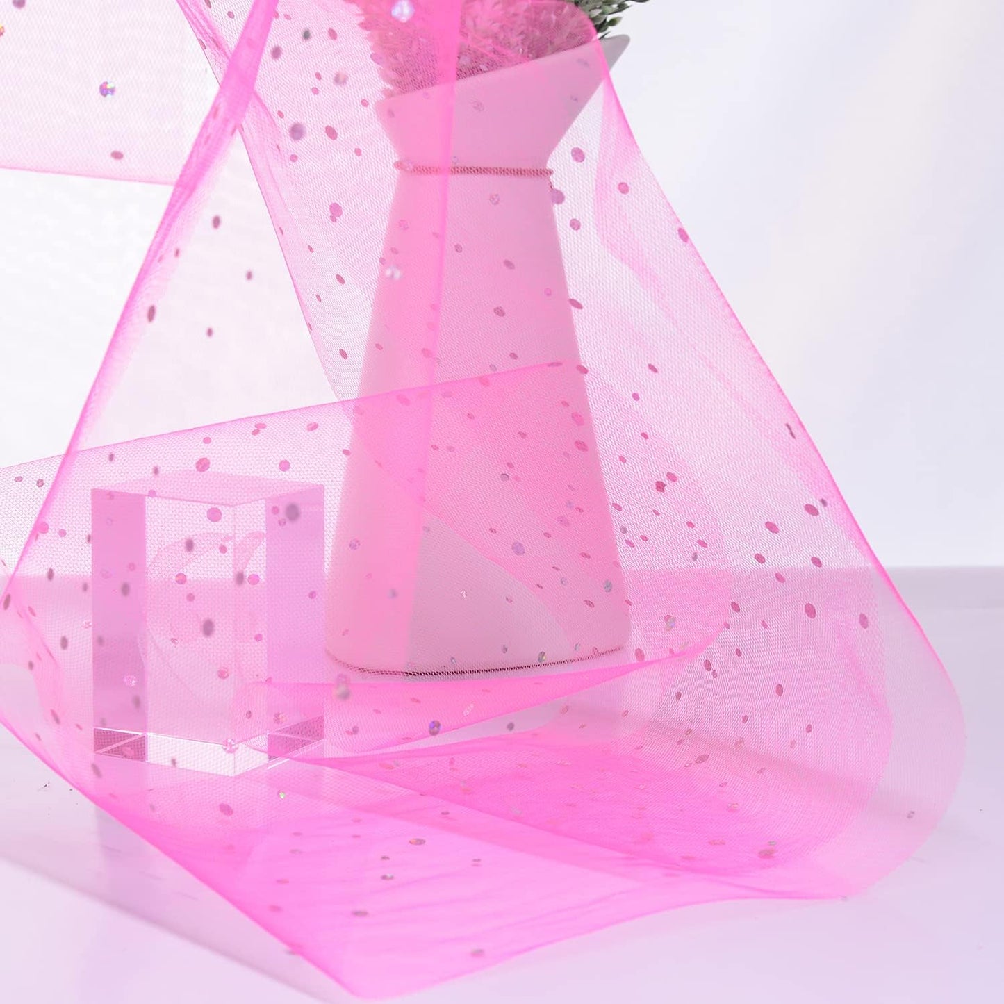 Glitter Tulle Rolls, 6' by 50 Yards (150FT) Sequin Tulle Netting Fabric for Tutu Skirts Sewing Birthday Wedding Party Decoration (Dark Pink)