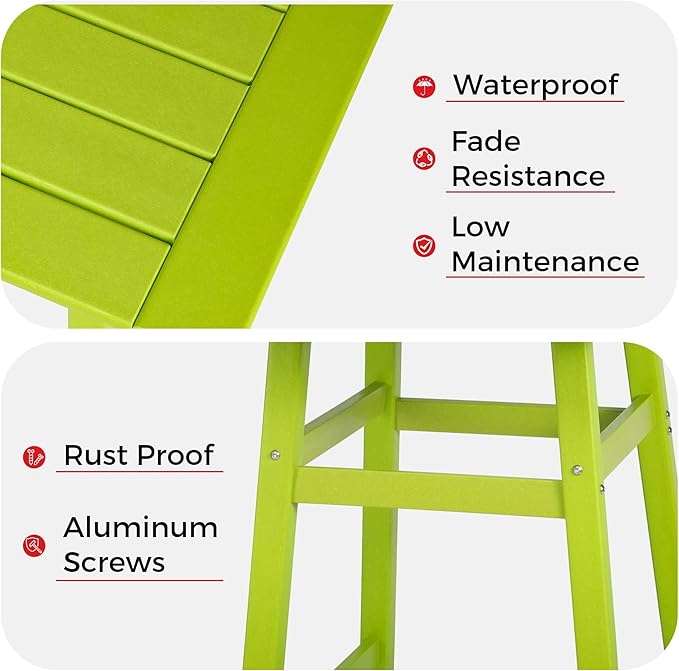 Costaelm Outdoor Bar Table, 42" Counter Height Square Patio Cocktail Bar Table with Umbrella Hole, Patio Bistro Dining Pub Table for Front Porch Deck Backyard Garden, Lime