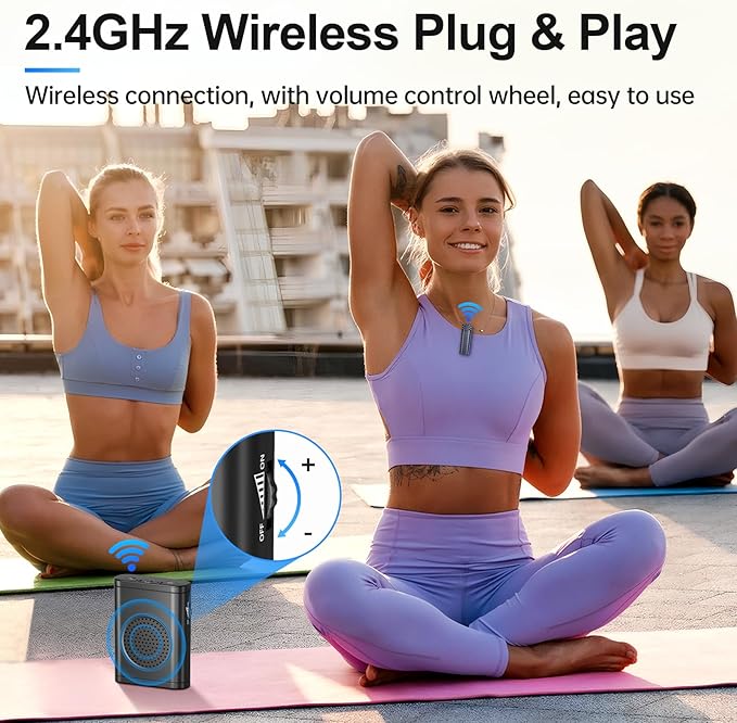 Moman Voice Amplifier with Wireless Lavalier Microphone, Zero Whistling Low Latency Portable Speaker, Personal PA System with Wireless Clip on Mic for Teachers Classroom Yoga Tour Guide Meeting Coach
