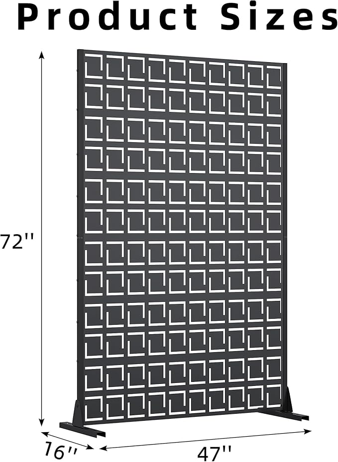 Casaphoria 72" H x 47" W Metal Privacy Screen, Outdoor Freestanding Decorative Divider for Patio, Deck, Balcony, and Garden with Stable Base, Black-Frederick
